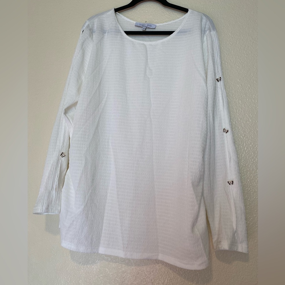 Sweet Rain Textured White Top Size 2XL